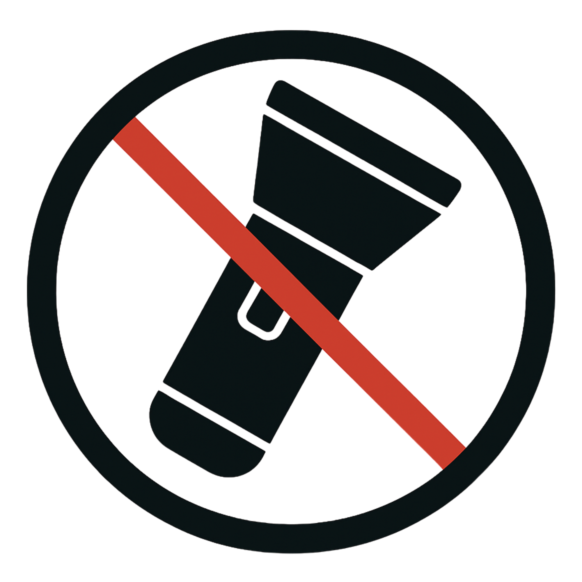 A UV-charging flashlight inside a red circle with a diagonal line crossing it out, indicating that with KokaGLO, you no longer need to use a UV-charging flashlight.