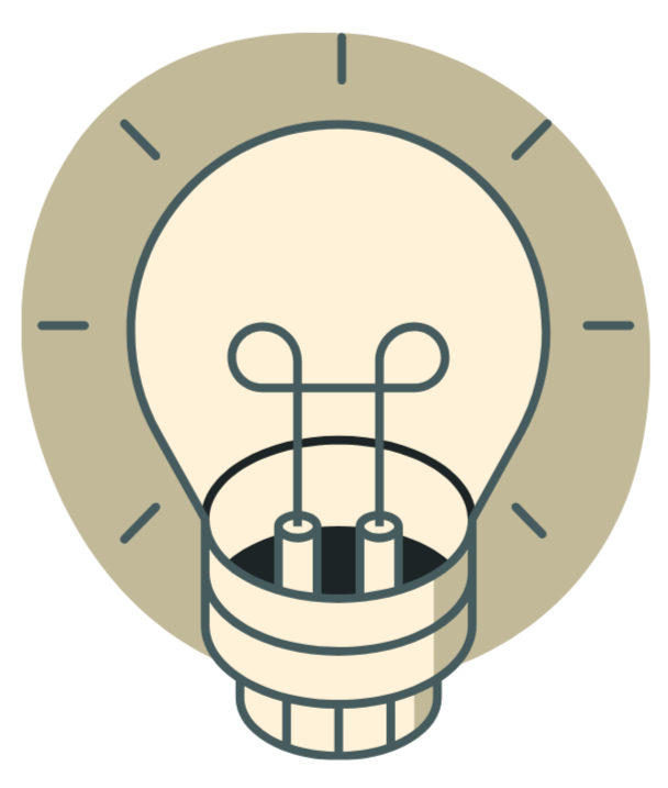 Illustration of a light bulb with a person silhouette inside, representing ideas or innovation.