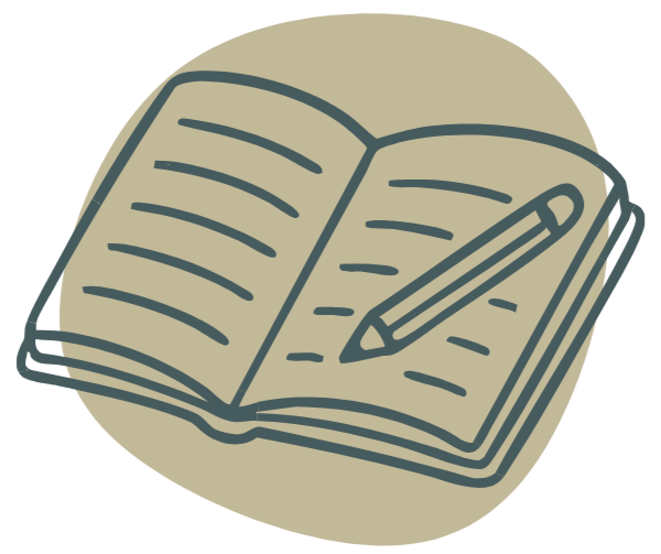 Open notebook with lined pages and a pen resting on it.