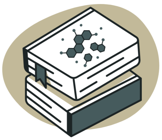 Stack of two scientific books with a molecular diagram on the top book's cover.