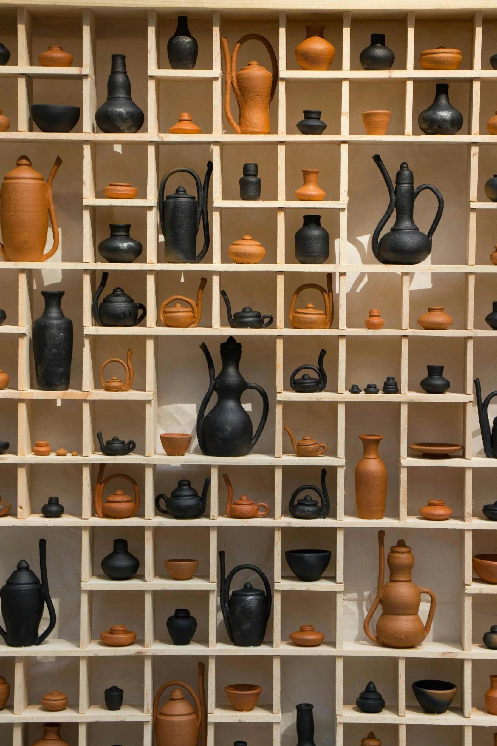 Pottery on large shelf