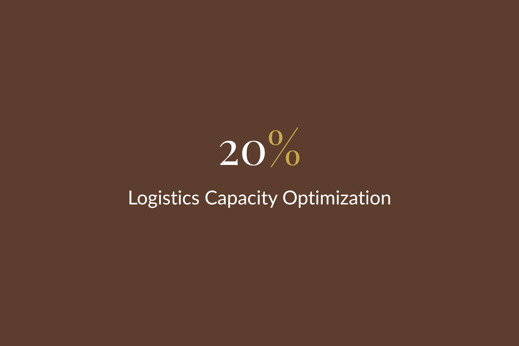 A brown background with white and gold text indicating a 20% increase in logistics capacity optimization.
