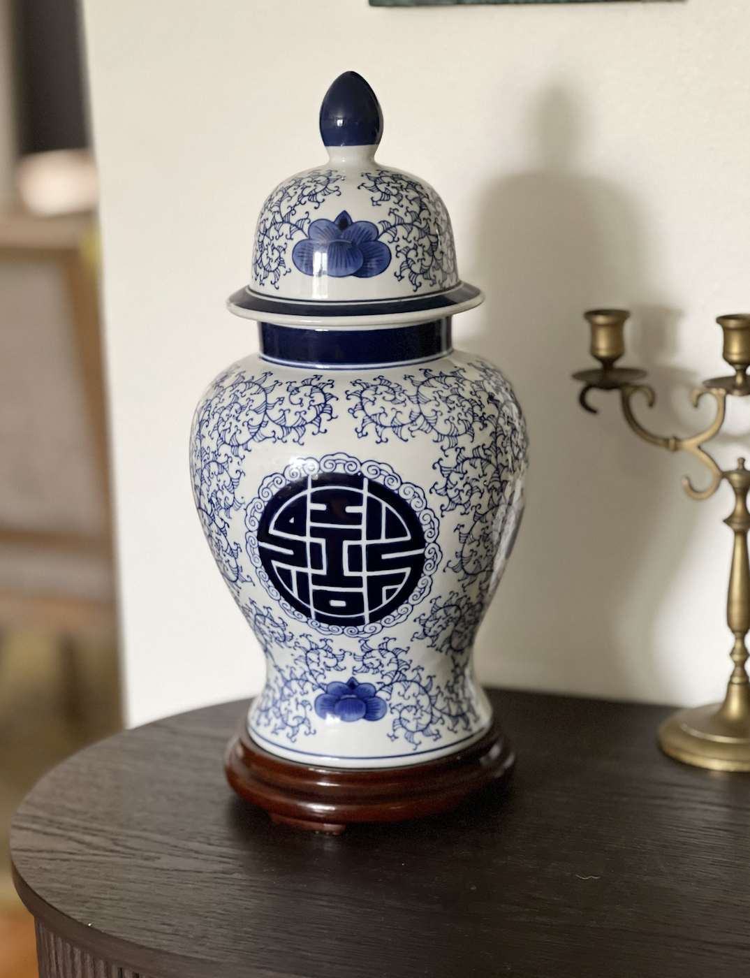 Vintage Blue & White Double Happiness Temple Jar