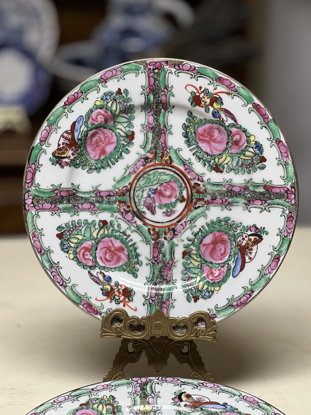 Vintage Rose Canton & Rose Medallion Famille Rose Plates, 10"