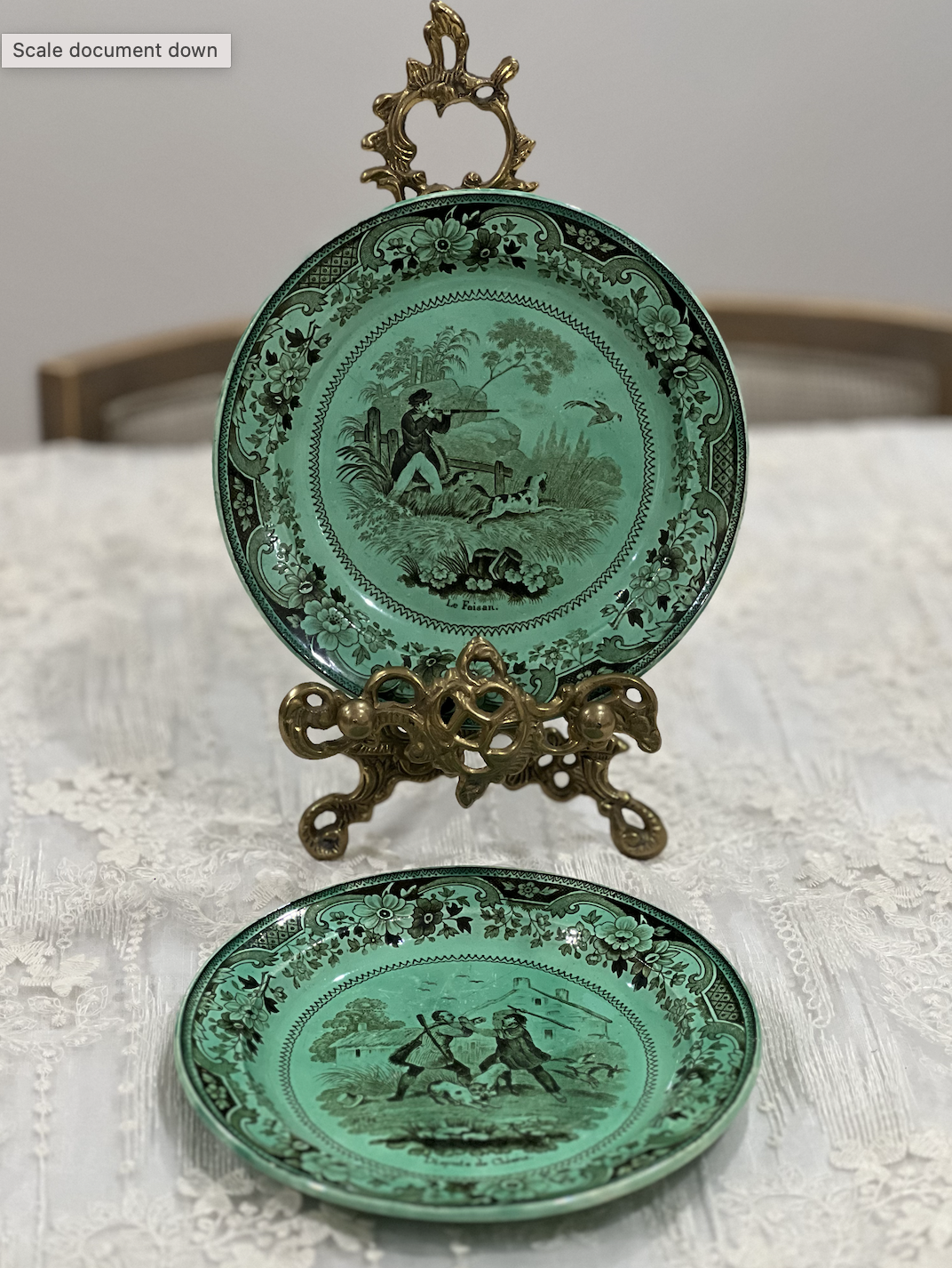Antique French Faience Green Transferware Plates | Lebeuf Montereau