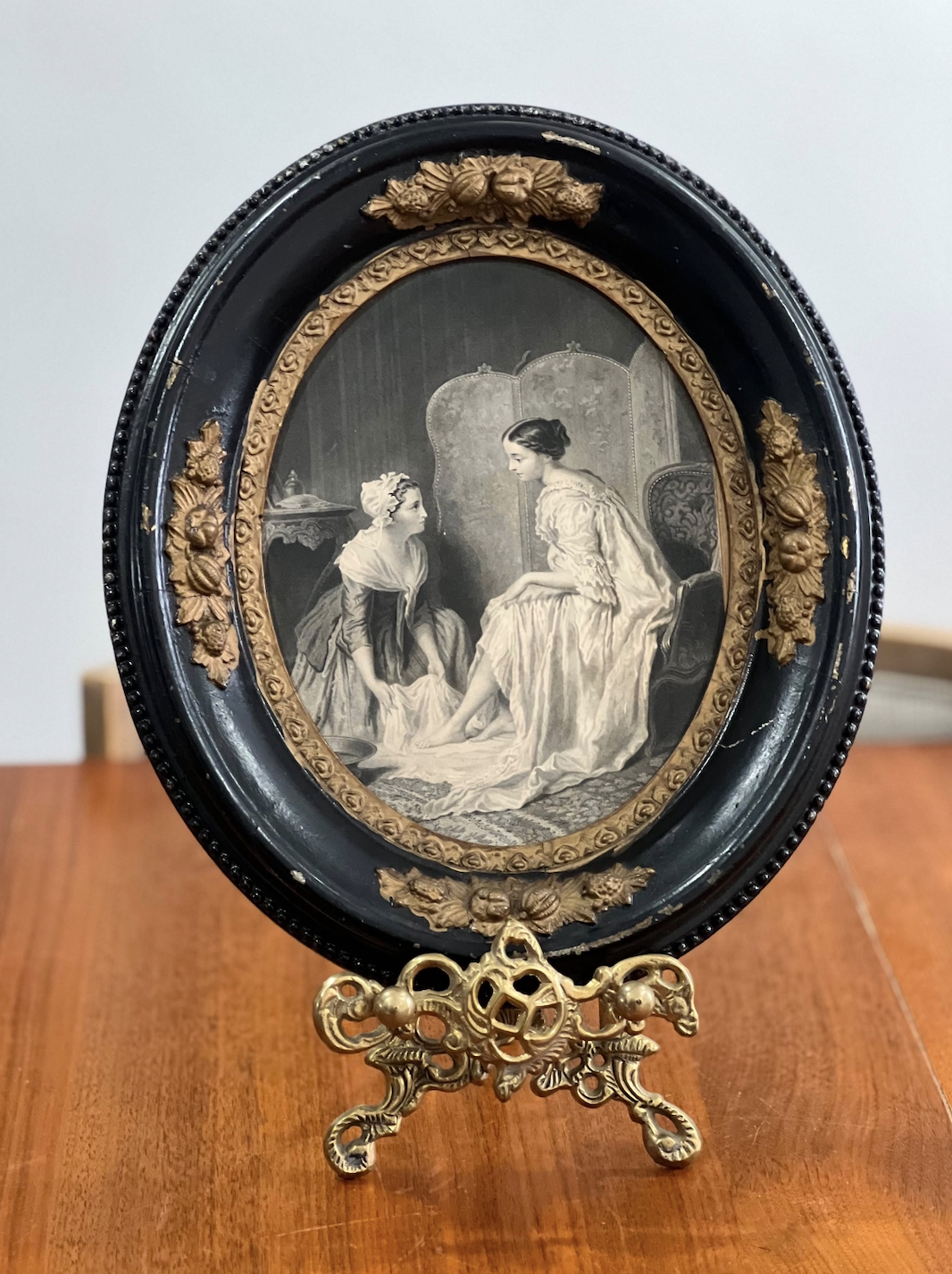 Antique Engraving | "The Footbath" after A.E. Plassan | Napoleon III Frame