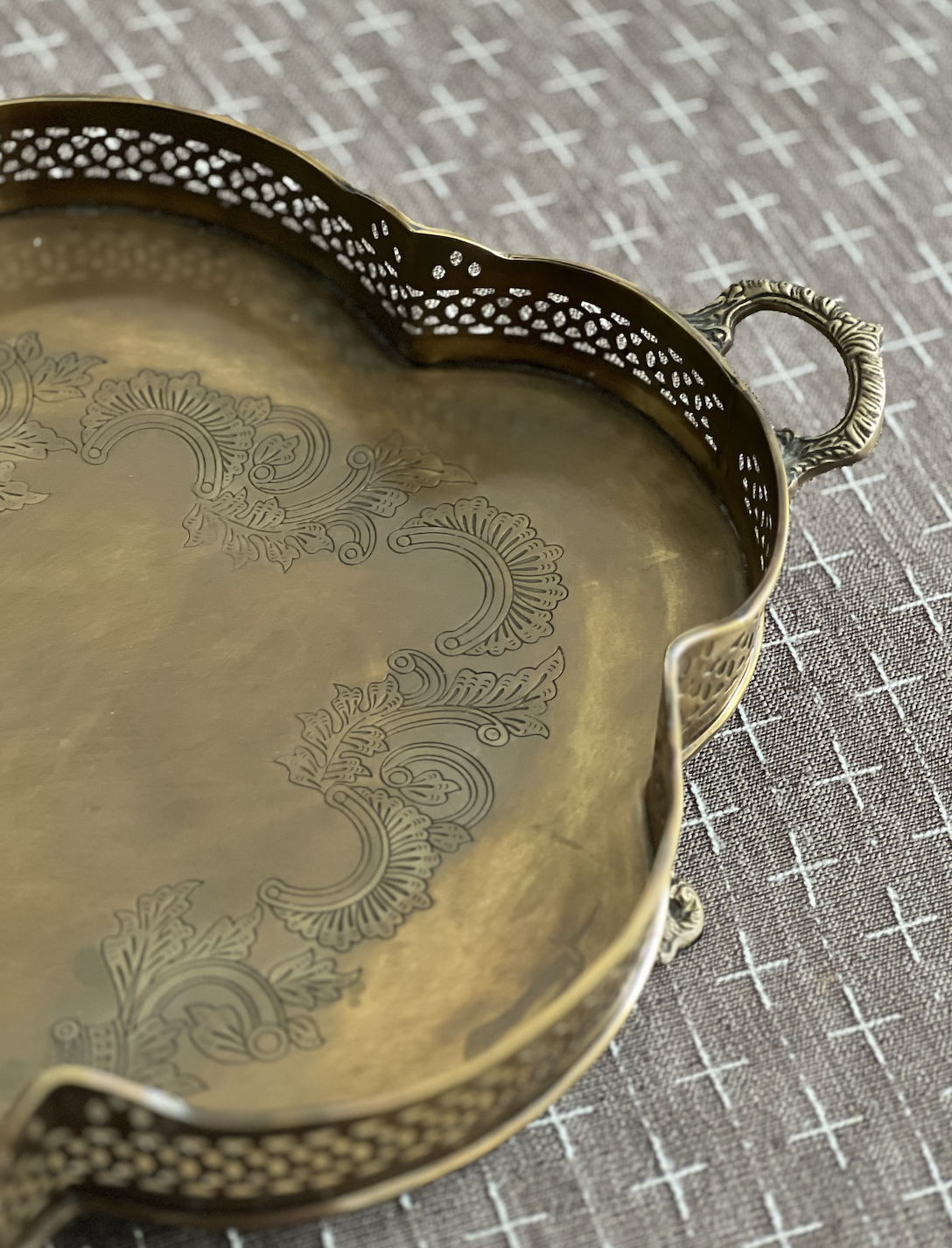Vintage Indian Brass & Bronze Reticulated Tray