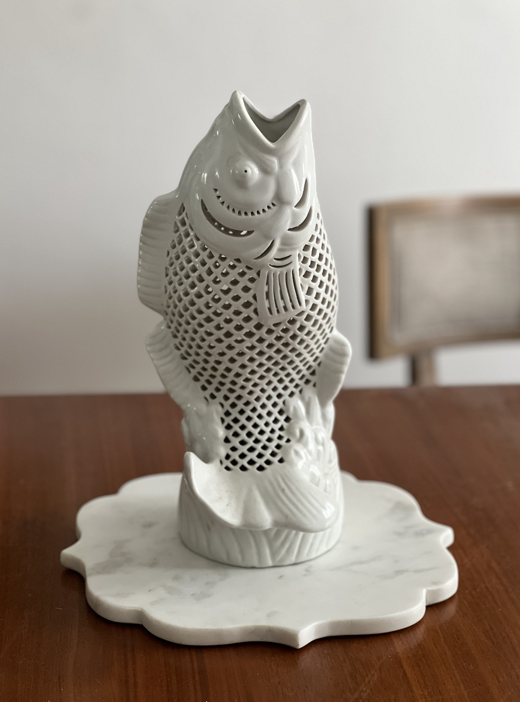 Vintage Reticulated Koi Fish Vase | 13"