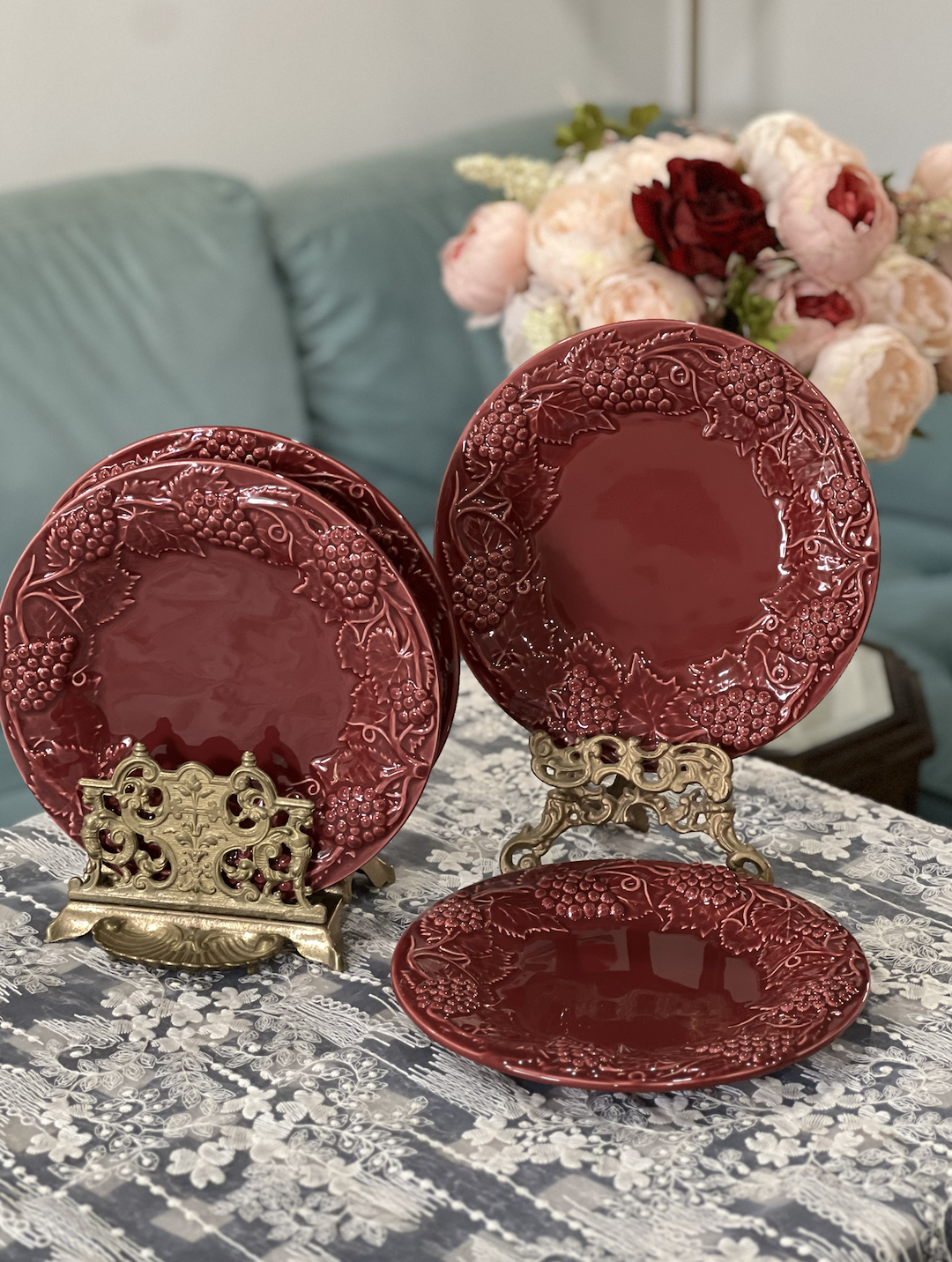 Vintage Bordallo Pinheiro Bordeaux Grapevine Embossed Plates