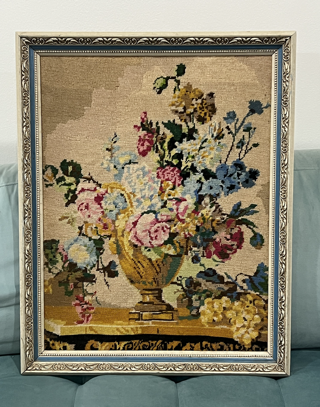 Vintage Margot de Paris Completed Needlepoint | Caramel Ground