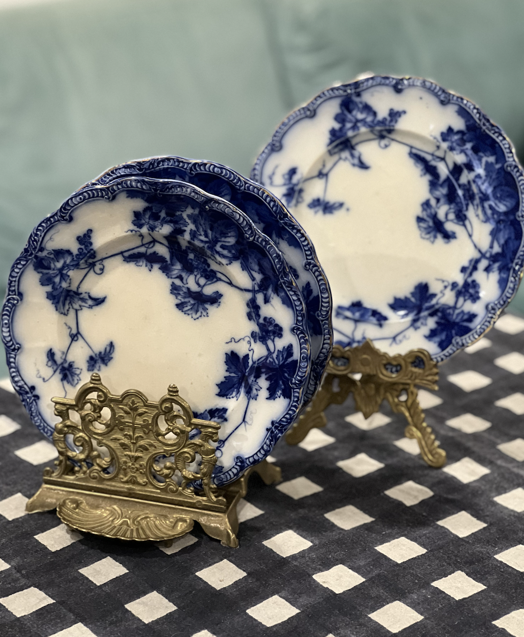 Antique Ridgeways Lonsdale Flow Blue Dinner Plates