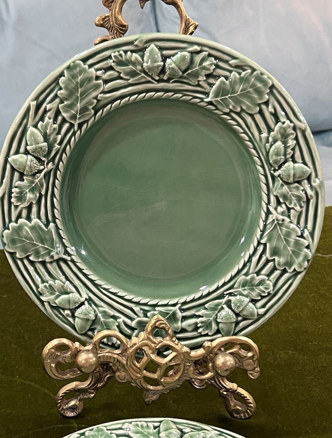 Bordallo Pinheiro Oak Leaf Green Majolica Plate