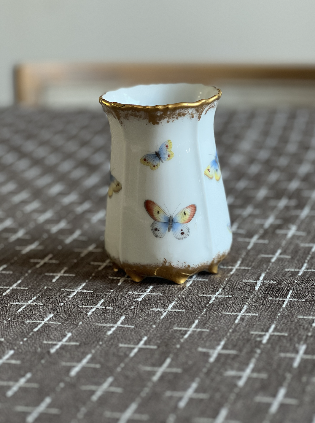 Vintage Artist Signed Hand Painted Butterfly Porcelain Vase