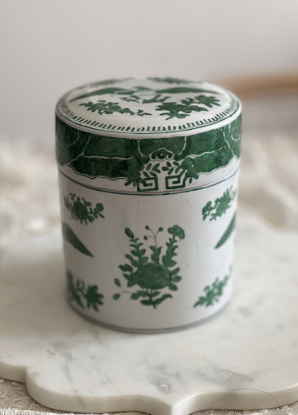 Vintage Green Fitzhugh Eagle Covered Tea Caddy, "The Federalist"