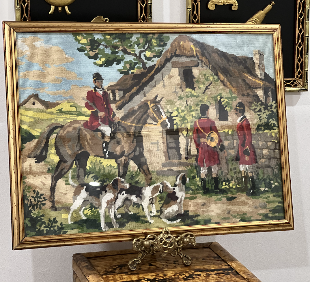 Vintage Petit Point English Hunt Scene