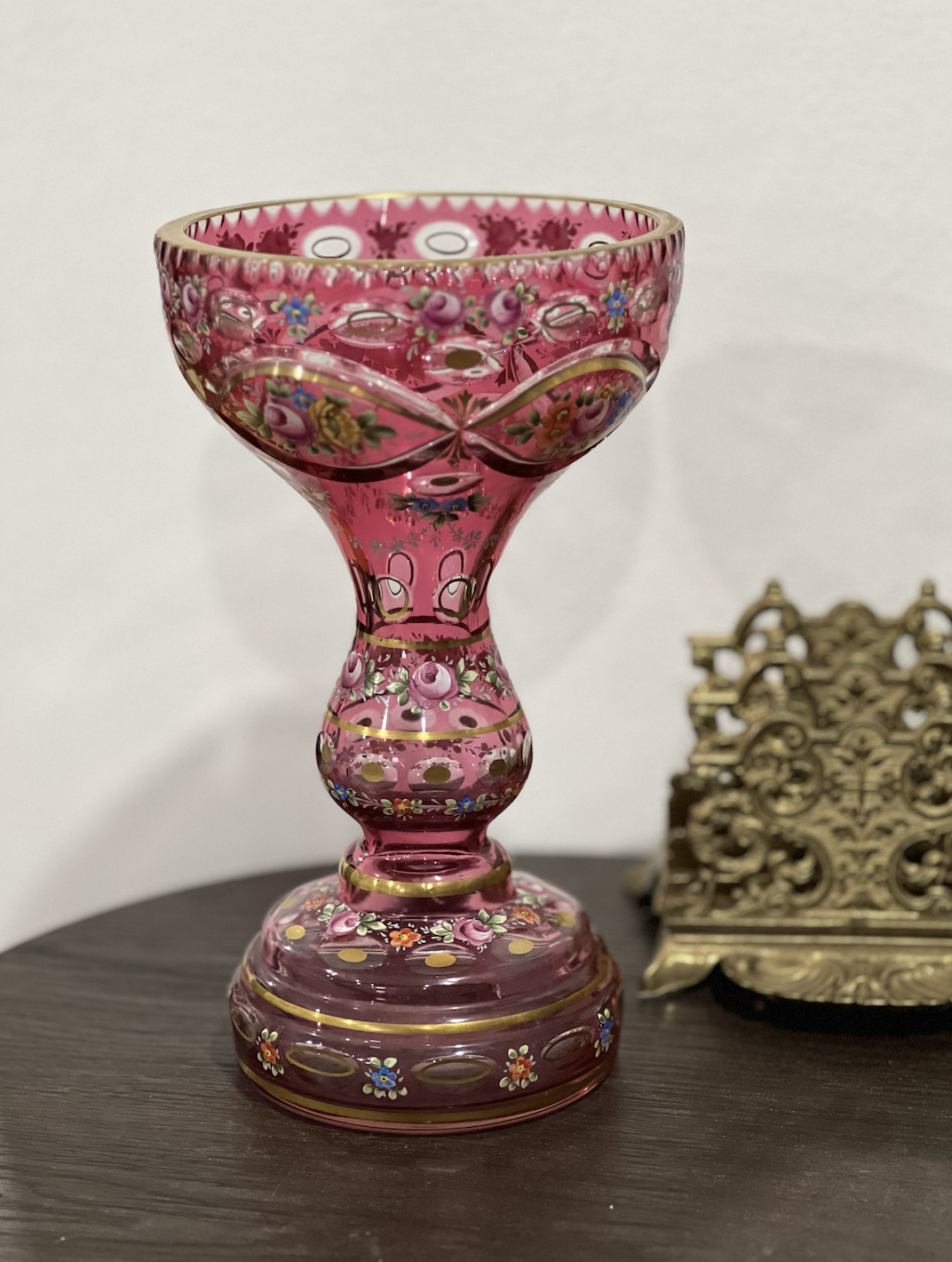Bohemian Cranberry Overlay Glass Chalice Vase