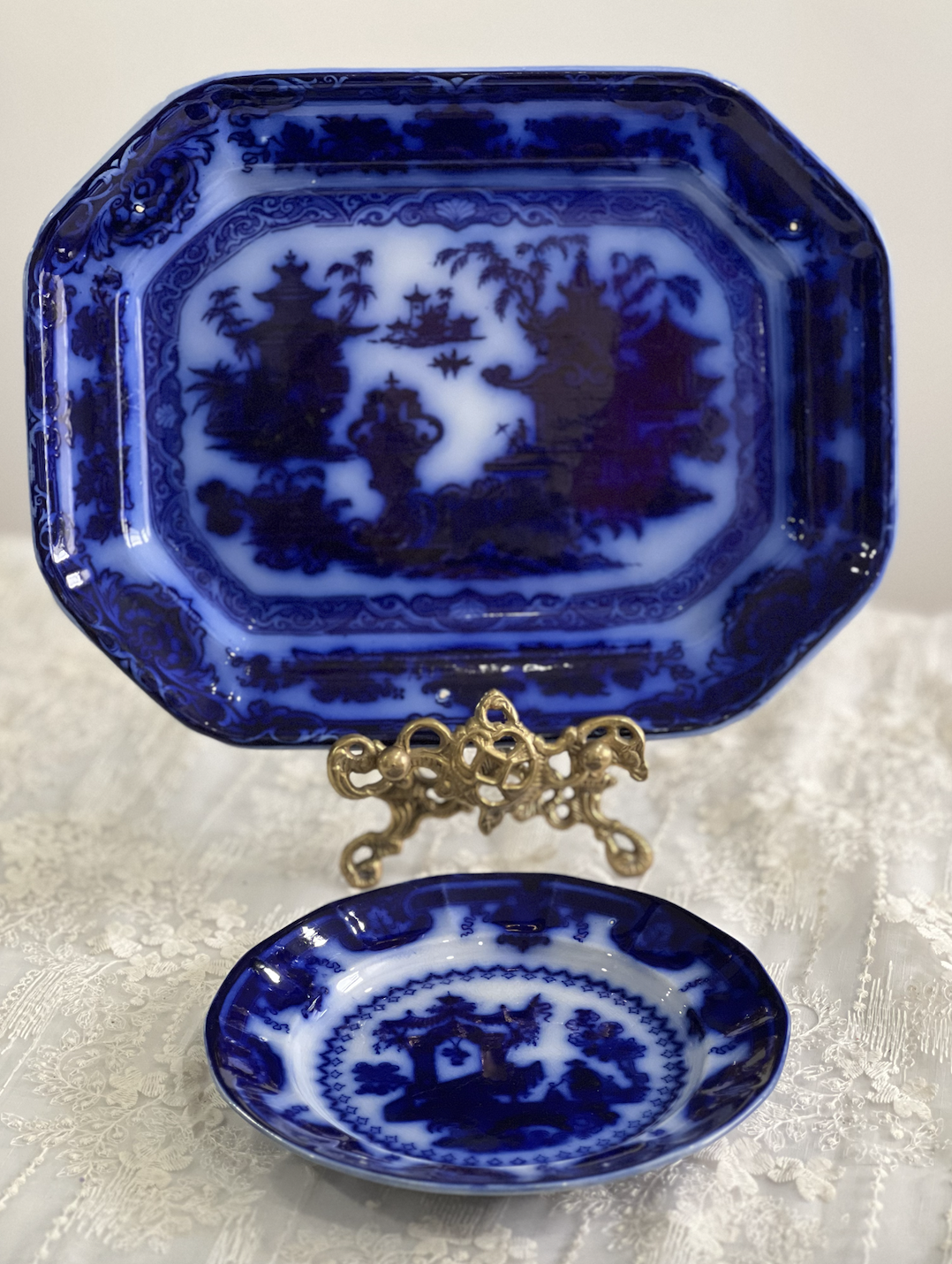 Antique Flow Blue | The Temple & Oregon Patterns | 19th Century