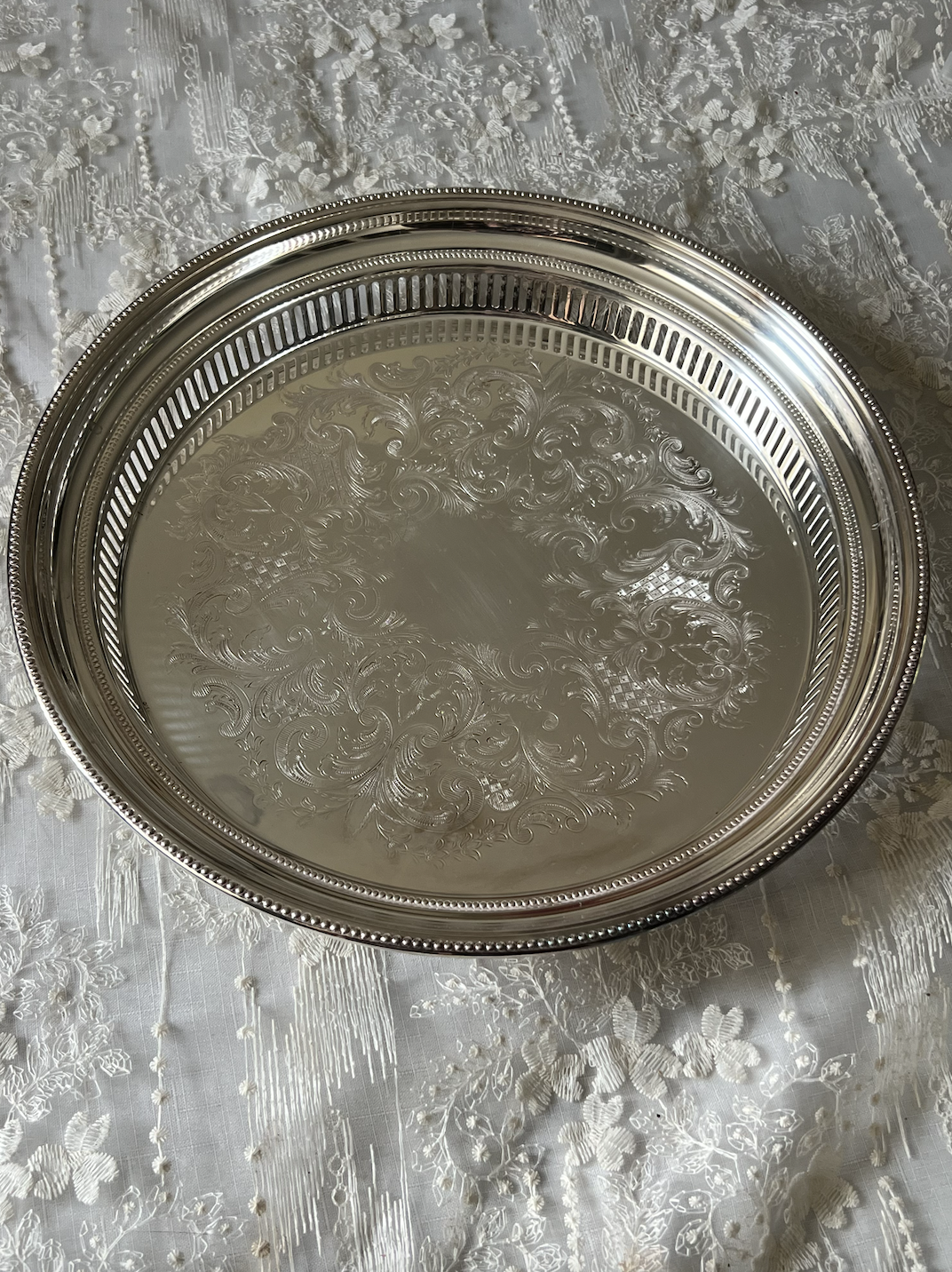 Vintage Silverplate Engraved Salver Tray