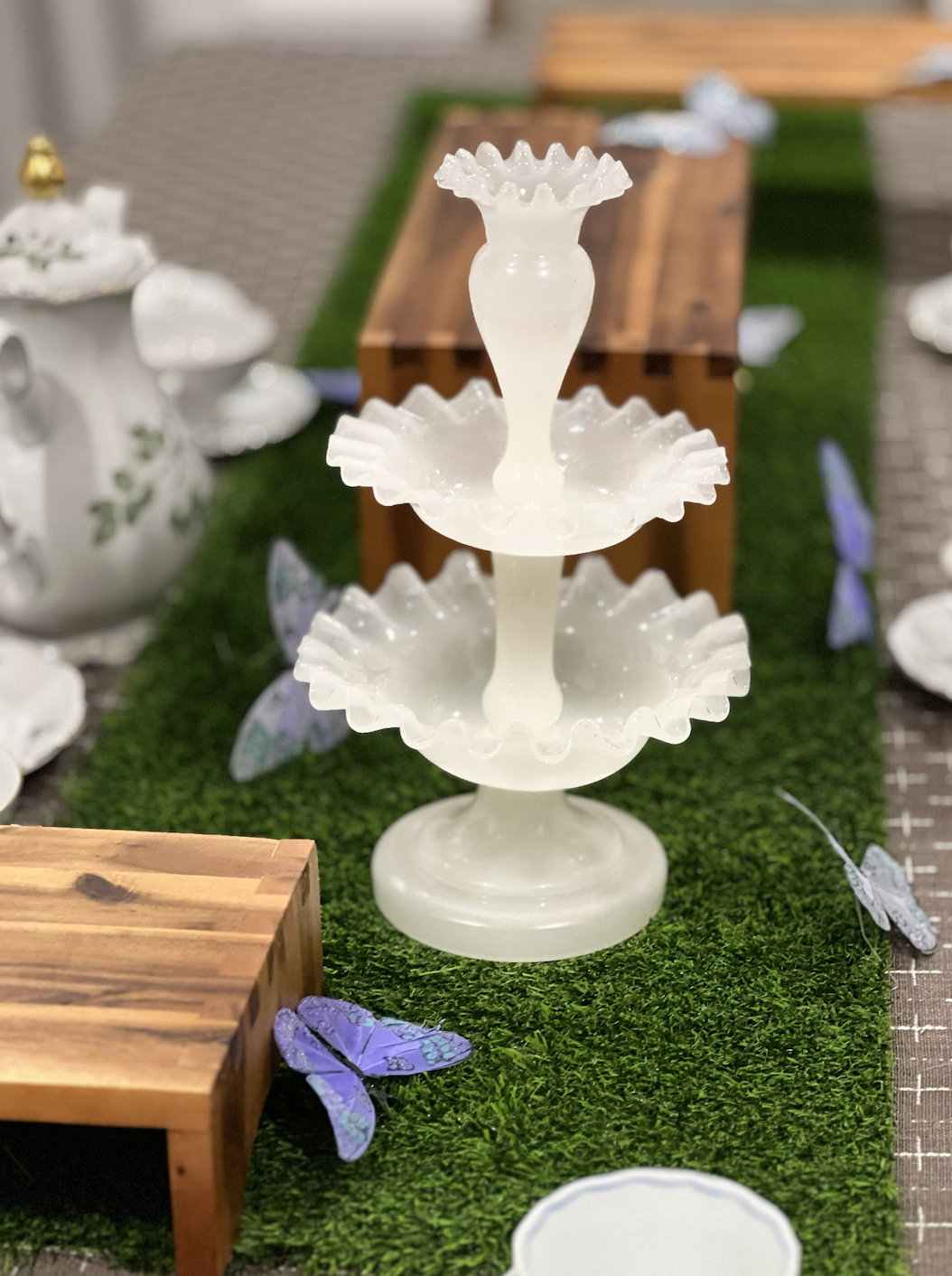 French Opaline Glass Three-Tier Epergne