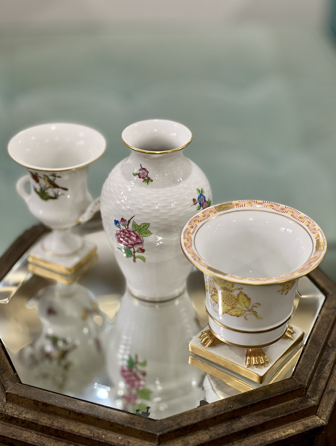 Vintage Herend Hand-Painted Porcelain Vases & Cachepot