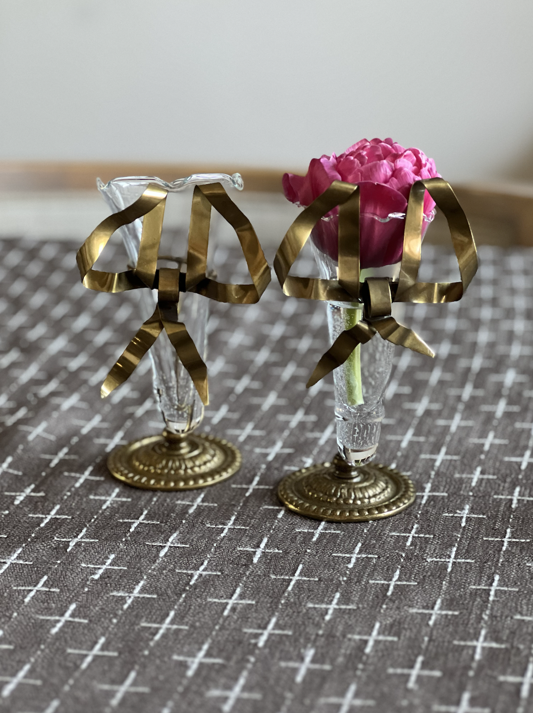 Vintage French Brass Bow Bud Vases