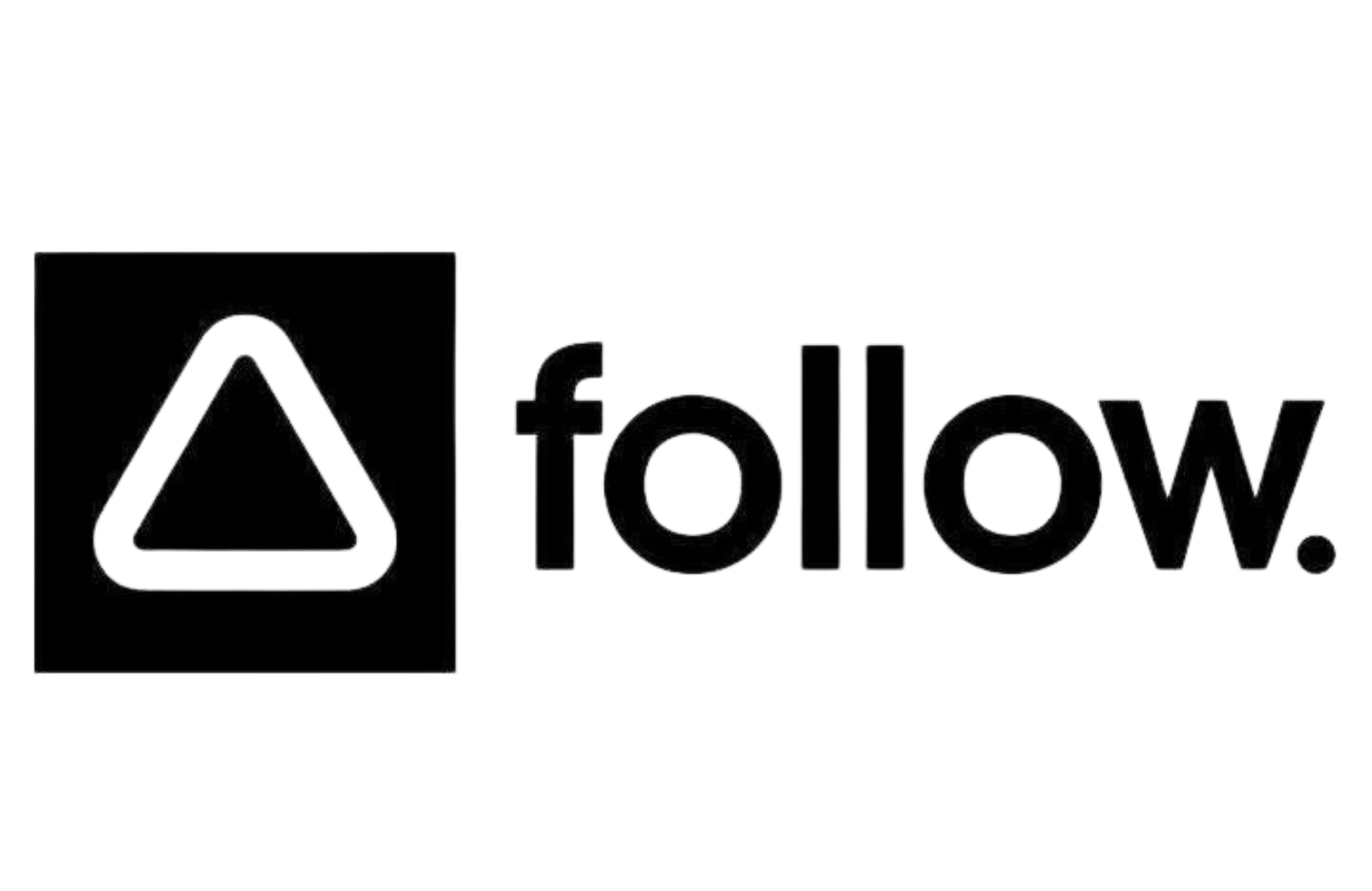A triangle icon followed by the word follow in black lowercase letters with a slight pink glow effect.