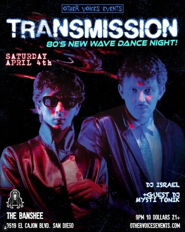 Tonight in San Diego

New Wave vibes. Heavy fog. Inclusive space. Come as you are. Be yourself. Dance all night!

21+.

@thebansheebarsd

@mysti.tonik

@other_voices_events

More dark events at daarkly.com

#sandiego #goth #darkwave #industrial #post