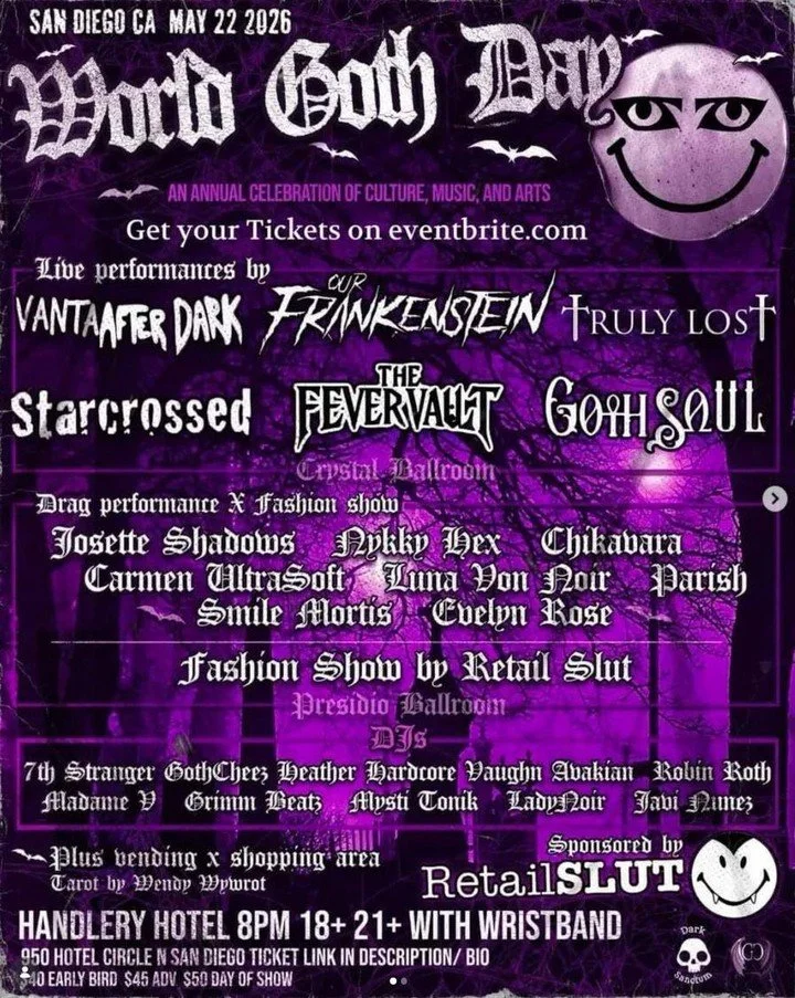 Tonight in San Diego

@worldgothdaysandiego

World Goth Day 2026
Handlery Hotel

950 Hotel Cir N, San Diego, CA 92108

More dark events at daarkly.com

#sandiego #goth #darkwave #industrial #postpunk