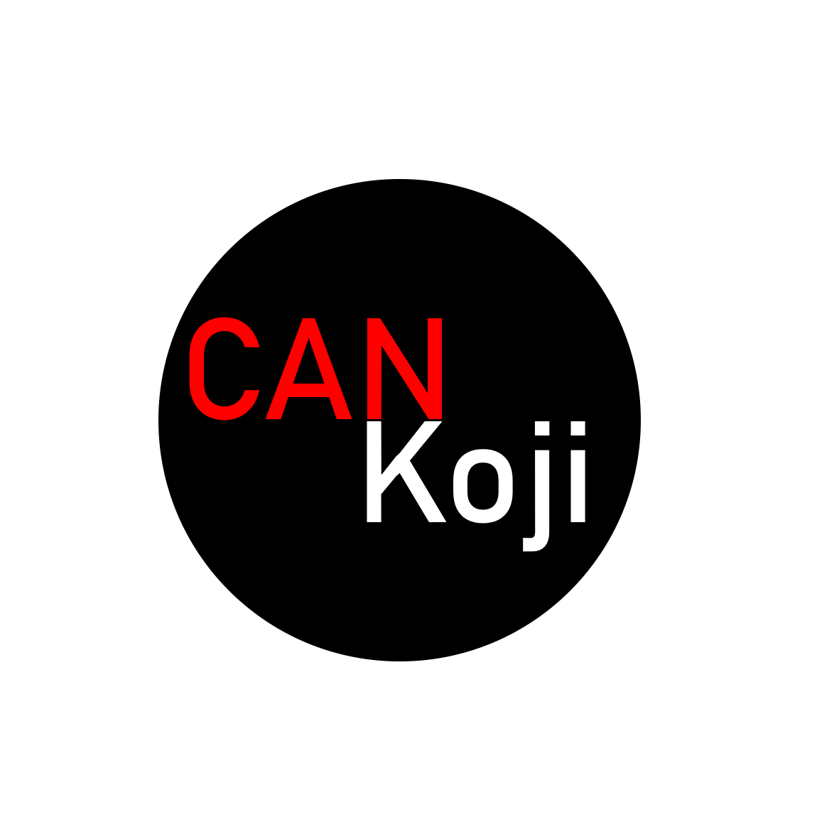Text on black background that reads 'CAN Koji' in red and white letters.