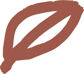 A simple brown line drawing of a leaf.