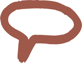 A brown speech bubble with a black interior.