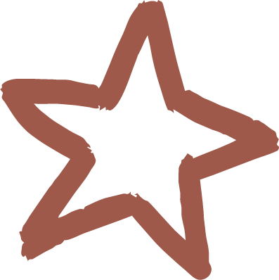 Hand-drawn brown star with a hollow center and uneven lines.