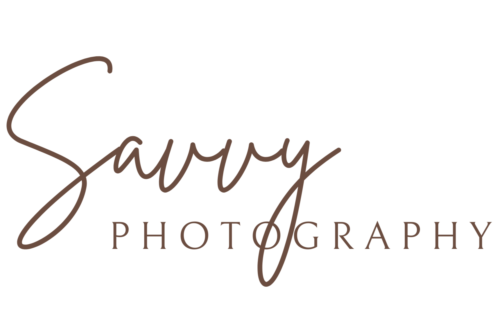 Sawy photography logo in handwritten and serif fonts with brown color