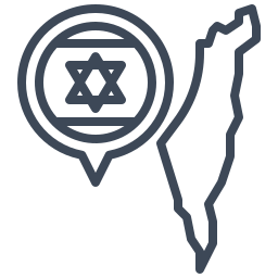 Outline map of the state of New York with a magnifying glass showing the Star of David, indicating a focus on Jewish community or culture.