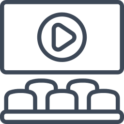 Icon of a video player on a screen with three seated viewers