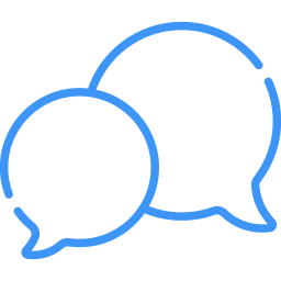 Two overlapping speech bubble icons, one outlined in blue and the other in black.