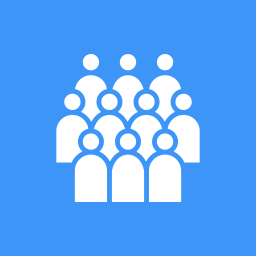 Icon of a group of nine people arranged in three rows, representing a community or team.