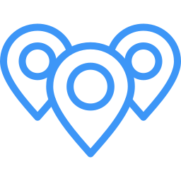 Three overlapping blue location markers or pins.
