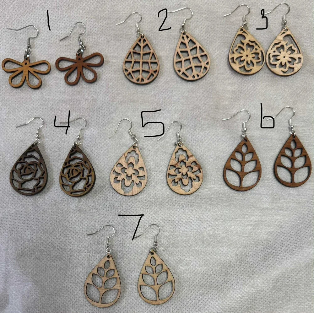 Local Handmade Natural Wood Earrings (Single Color)