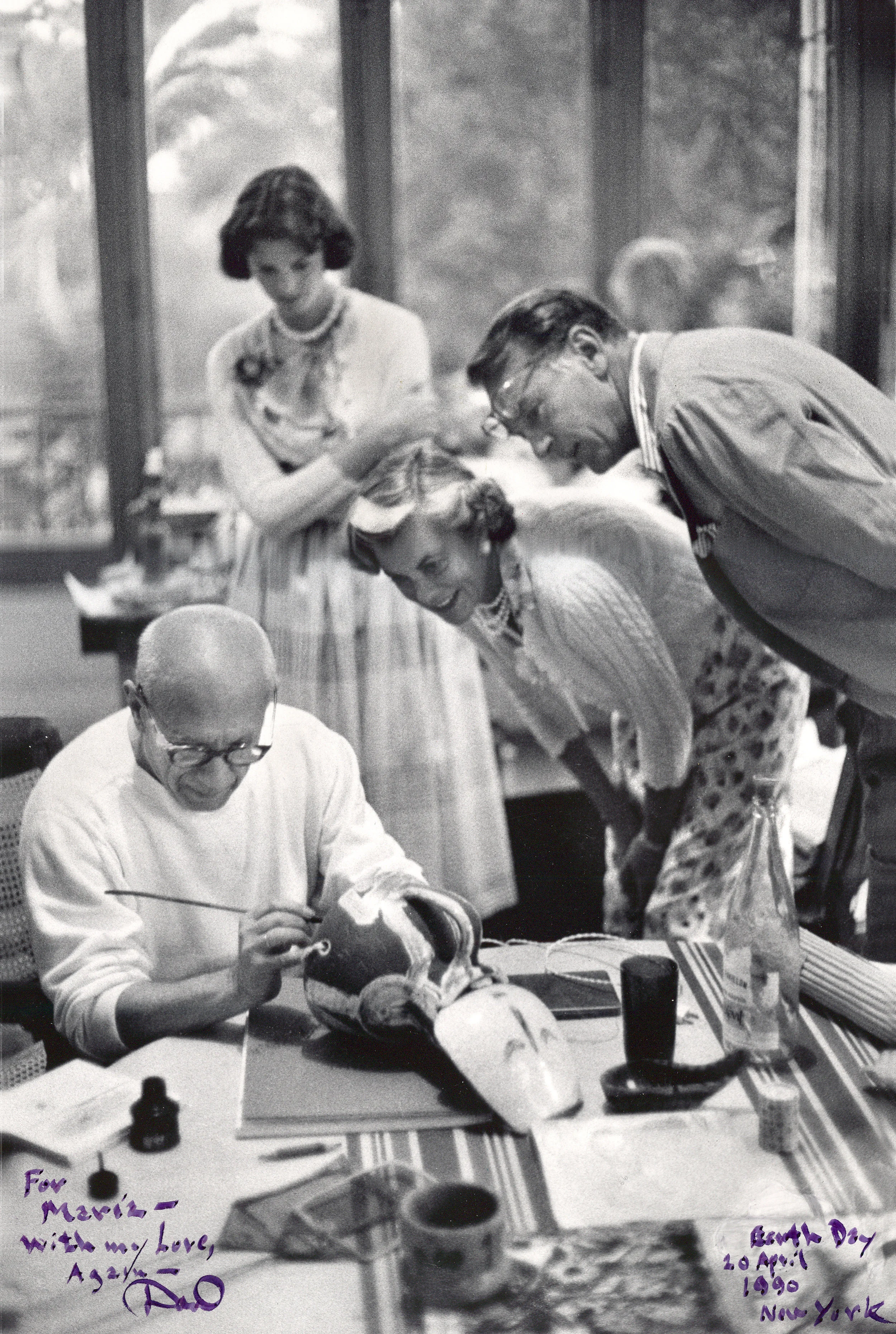 Moments to remember of our meetings with Pablo Picasso and the “charged” energy around him. Here, he's signing one of his ceramic lamp designs which he then gave to my mother.
