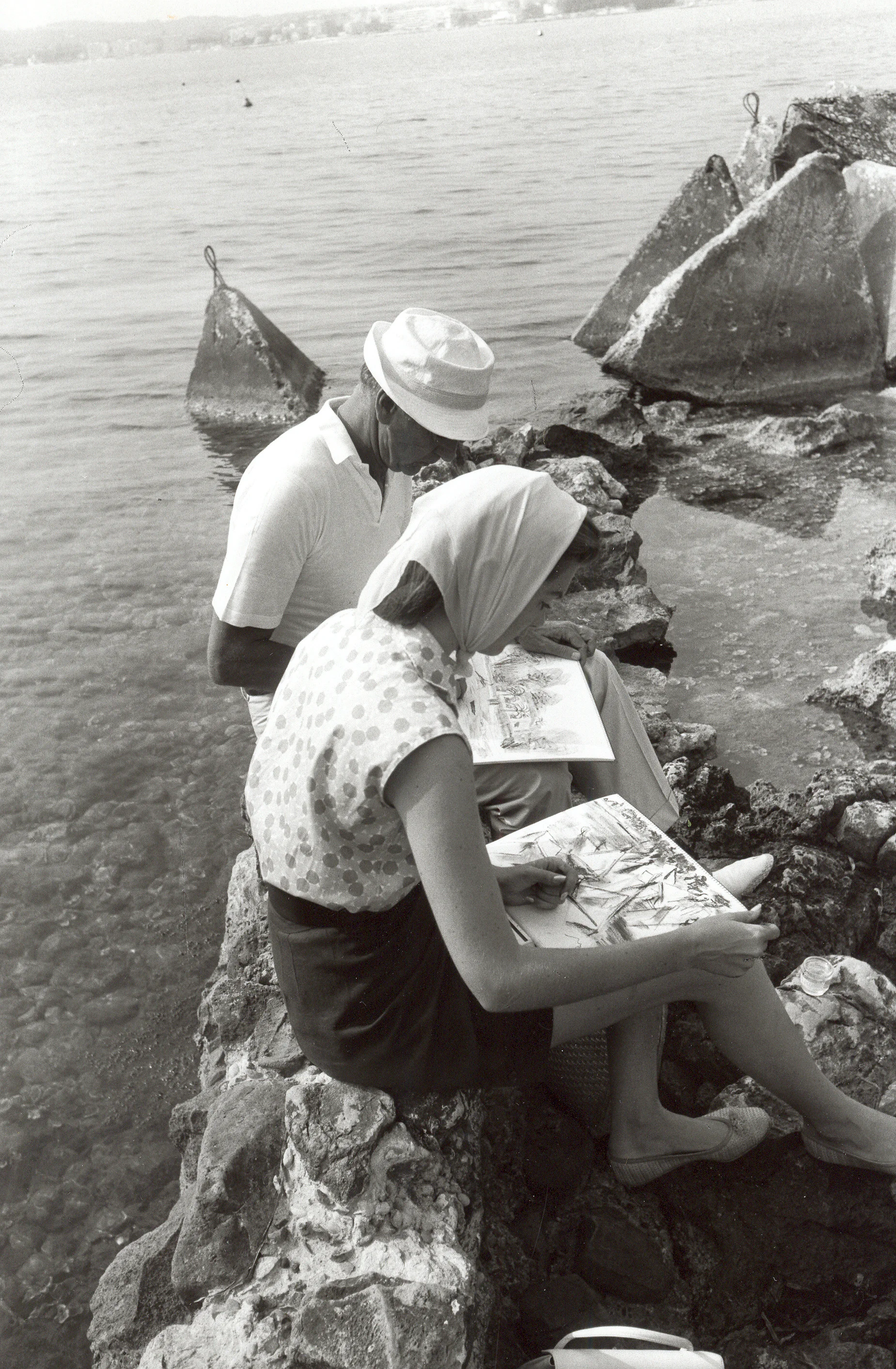 Sketching with my father on the rocks near Antibes in the south of France. I loved when we were both able to sit together and draw.