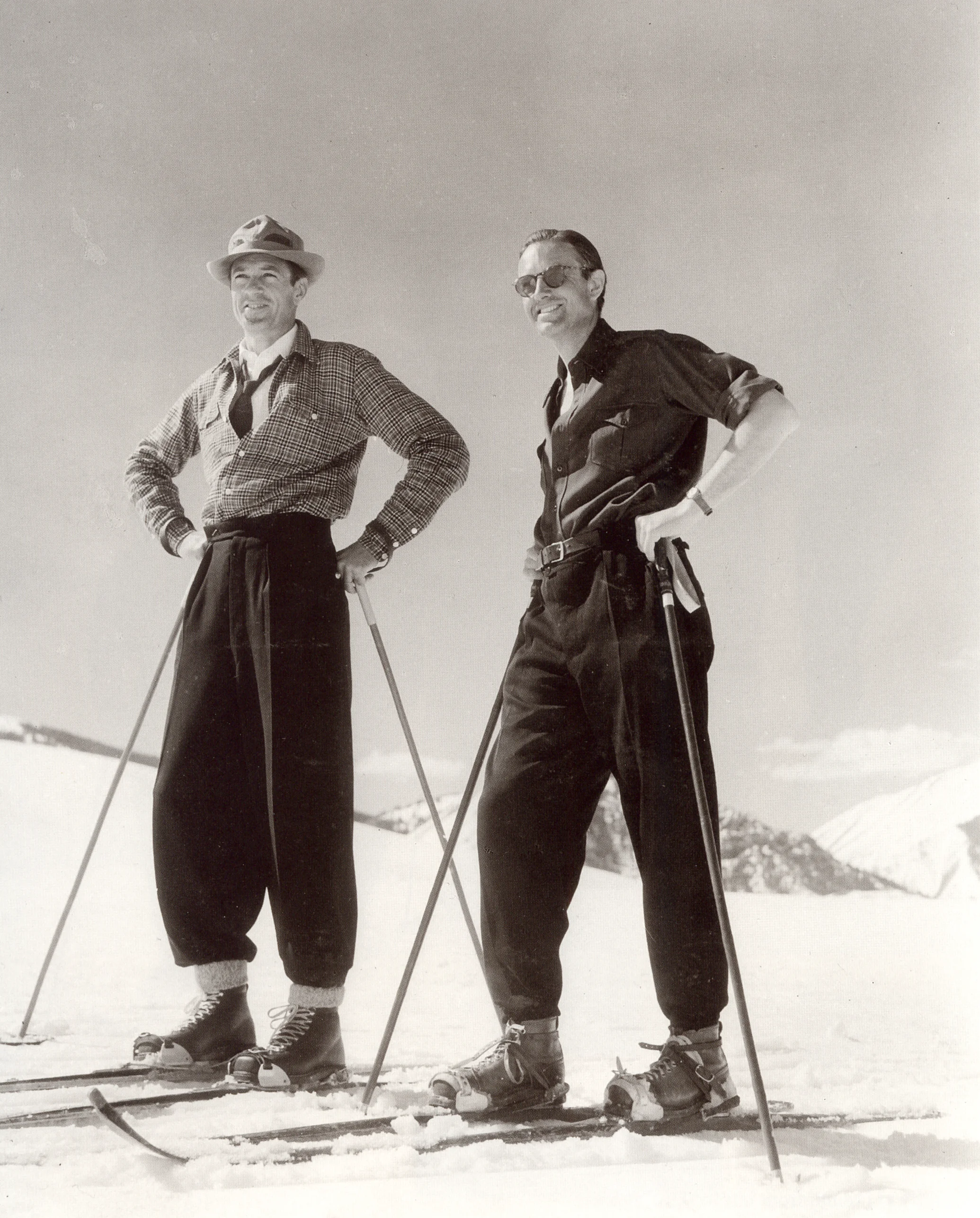 Gary Cooper and Avril Harriman – future Gov. of NYC, but then responsible for starting the famed resort of Sun Valley. He and my father wearing their “Swiss Baggies.” Not exactly the GQ fashion standards of skiing today!