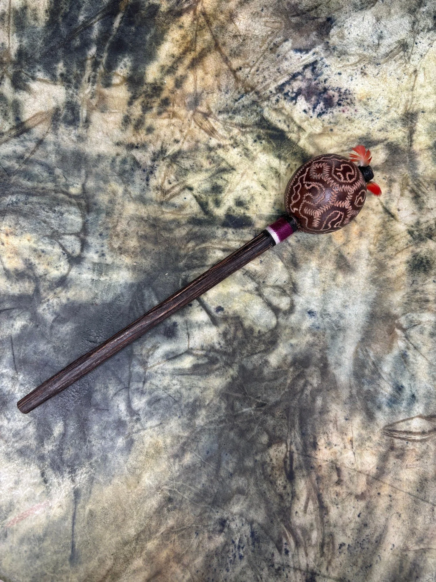 Shipibo Rattle Shaker – Plum & White String II