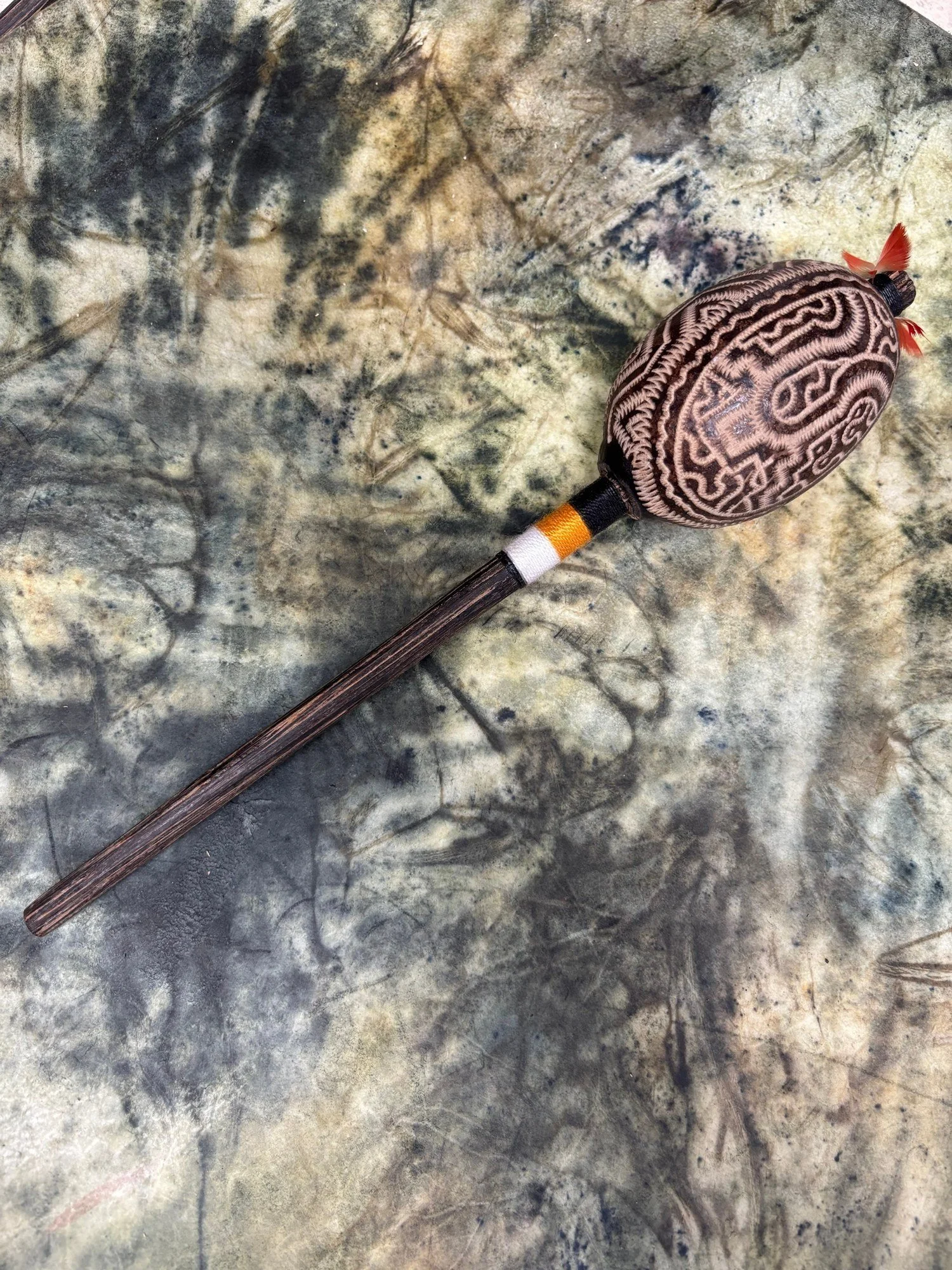 Shipibo Rattle Shaker – Orange & White String