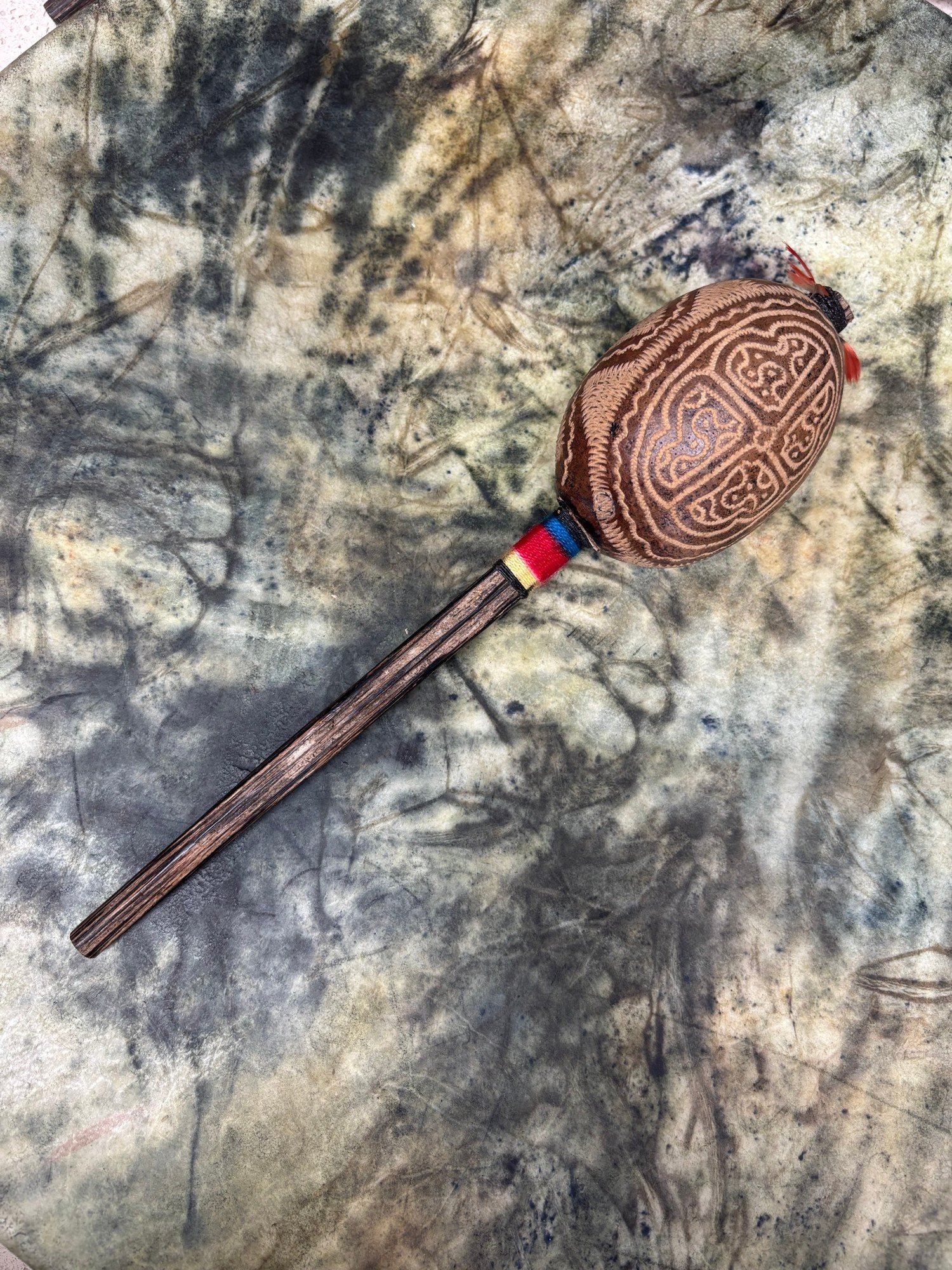 Shipibo Rattle Shaker – Red, Blue & Yellow String