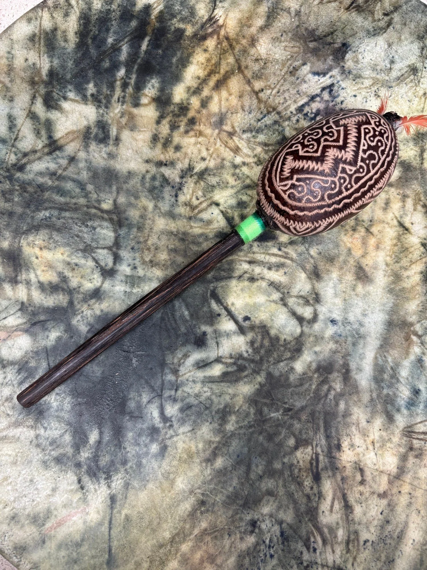 Shipibo Rattle Shaker – Lime Green String