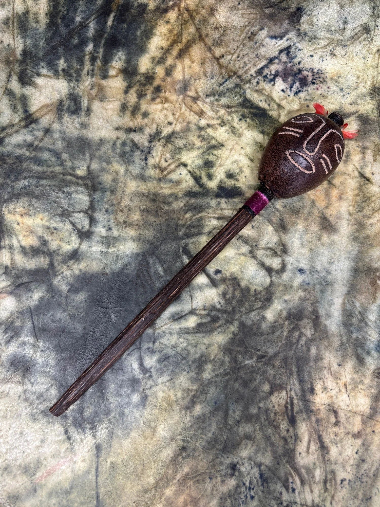 Shipibo Rattle Shaker – Spirit Face – Purple String