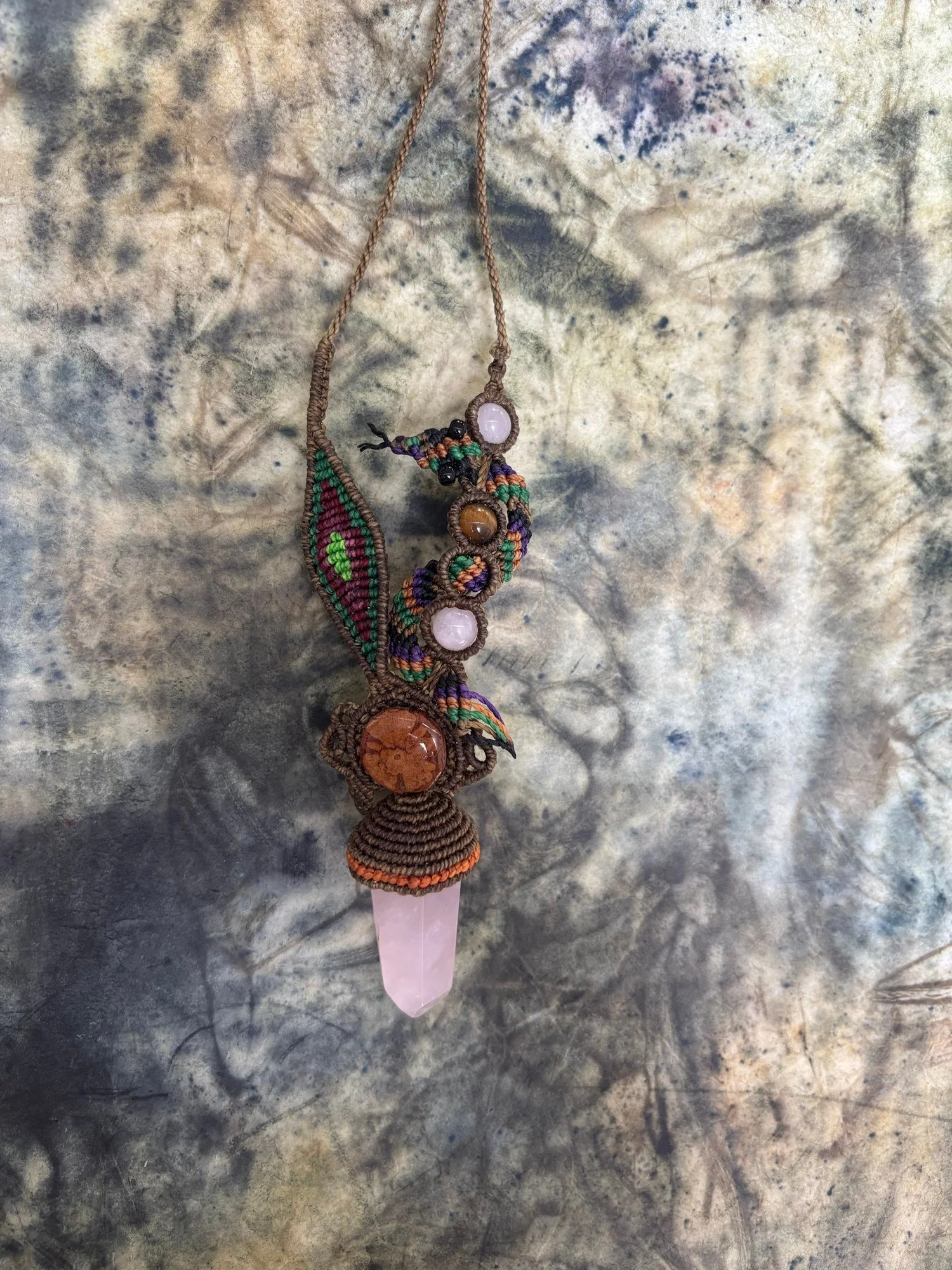 Rose Quartz Serpent Macramé Pendant