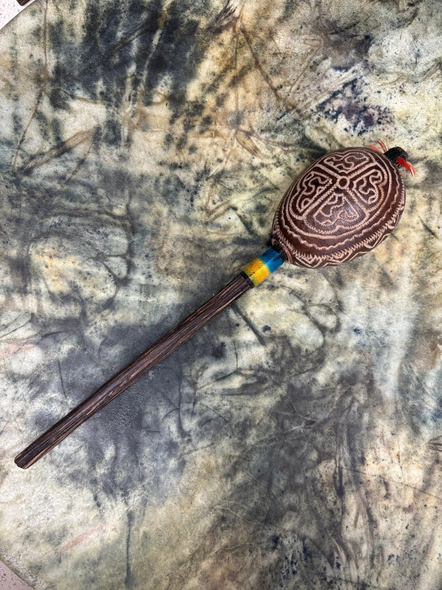 Shipibo Rattle Shaker – Blue & Yellow String