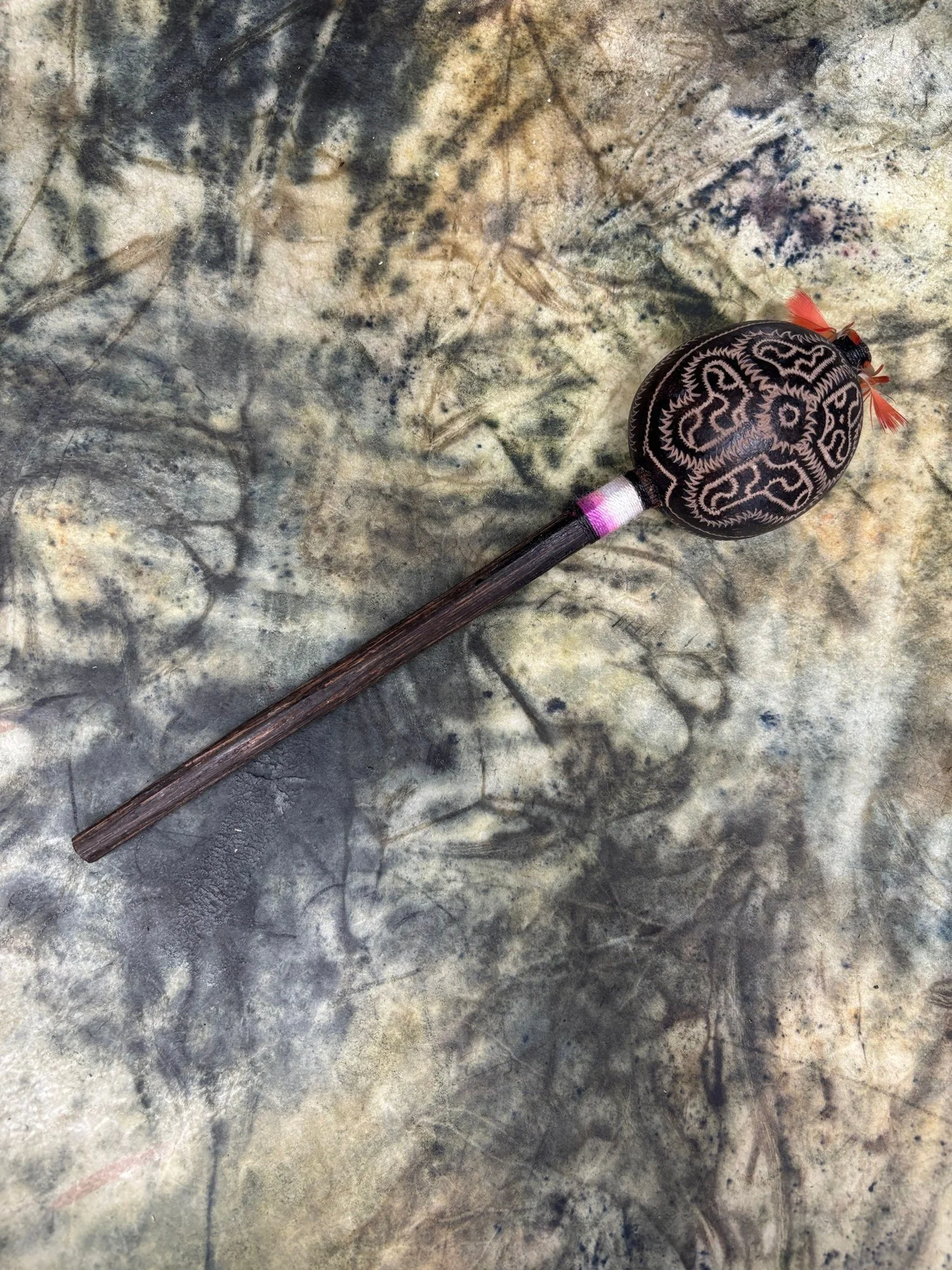 Shipibo Rattle Shaker – Pink & White String
